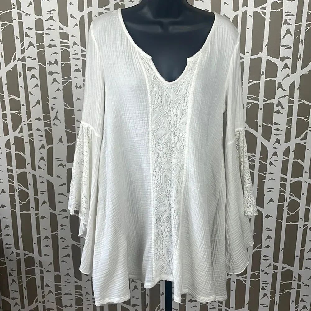 L*Space Boho Gauze & Embroidered Mini Babydoll Dress Cream sz S